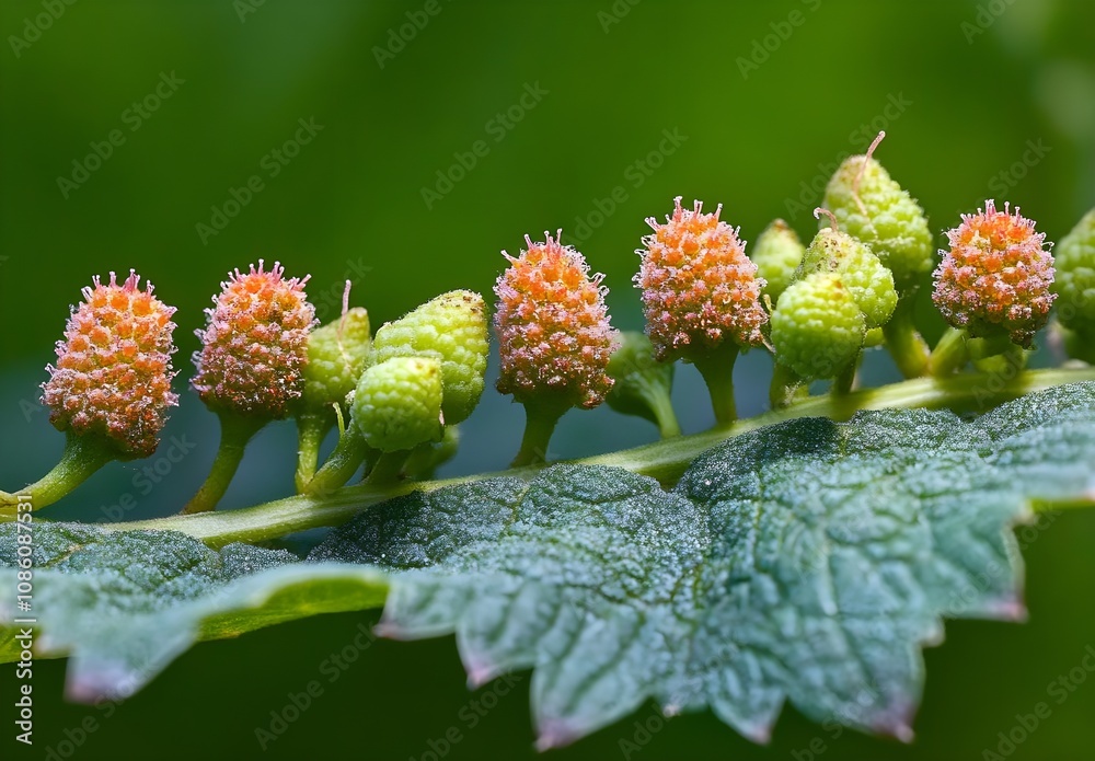 Close-Up View of Vibrant Green Leaf with Colorful Dewdrops on Leafy Stem Showcasing Nature's Intricate Details and Flora Diversity in a Natural Environment Close-Up View of Vibrant Green Leaf with Colorful Dewdrops on Leafy Stem Showcasing Nature's Intricate Details and Flora Diversity in a Natural Environment