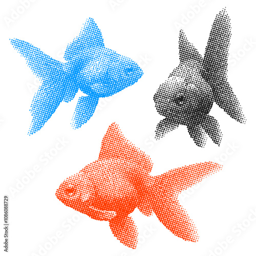 goldfish retro photocopy stipple effect style, halftone fish design illustration