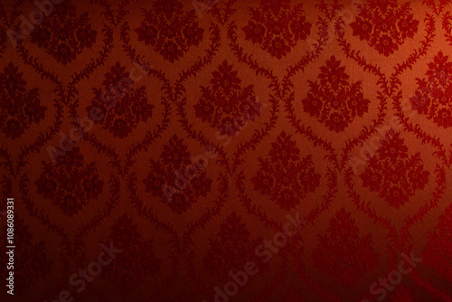 Closeup of red victorian vintage textured textile wall