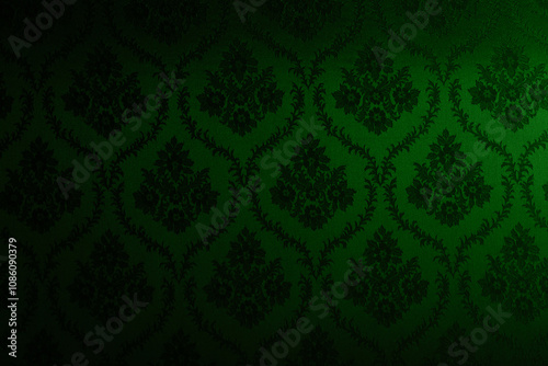 Closeup of green victorian vintage textured textile wall