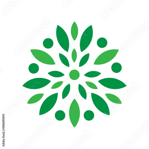 Abstract green leaf logo icon. Heath care symbol. Geometric leaves concept. Vector illustration.