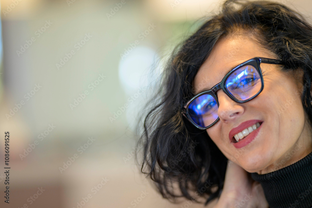 Bella Donna con Occhiali e capelli neri Bella Donna con Occhiali e capelli neri