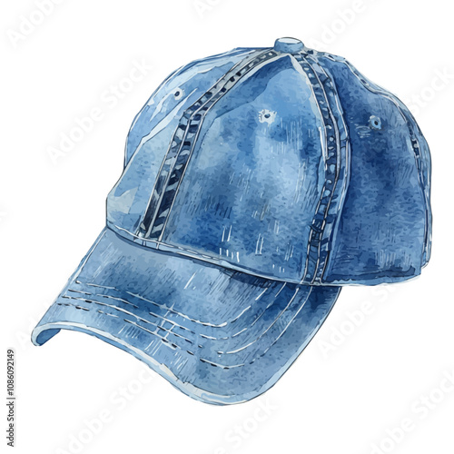 A watercolor drawing of a baseball cap, isolated on a white background. Baseball cap vector.