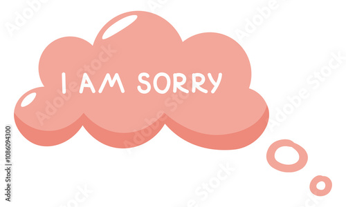 Vector illustration of speech bubble with apology, regret. Text, inscription I am sorry. Chat icon with phrase apology, asking for forgiveness. Dialogue, message, quote.