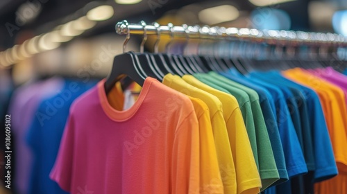 Wallpaper Mural Rainbow T-shirts Hanging on a Rack in a Store Torontodigital.ca