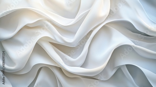 Elegant white flowing fabric, beautifully draped to create soft curves and waves, evoking a sense of tranquility.