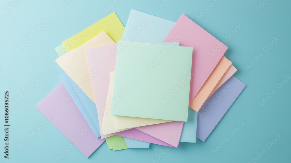 A vibrant collection of colorful paper sheets in pastel shades, perfect for arts and crafts projects. A vibrant collection of colorful paper sheets in pastel shades, perfect for arts and crafts projects.