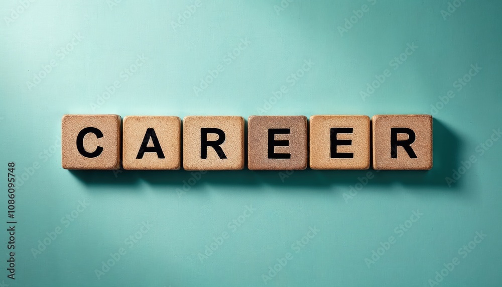 Wooden blocks spelling out 'CAREER' on a turquoise background symbolize professional growth and opportunities. Wooden blocks spelling out 'CAREER' on a turquoise background symbolize professional growth and opportunities.
