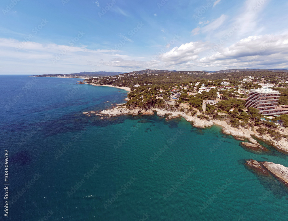 Aerial cityscape view of beach and Mediterranean Sea along Costa Brava in Palamos Catalonia Aerial cityscape view of beach and Mediterranean Sea along Costa Brava in Palamos Catalonia
