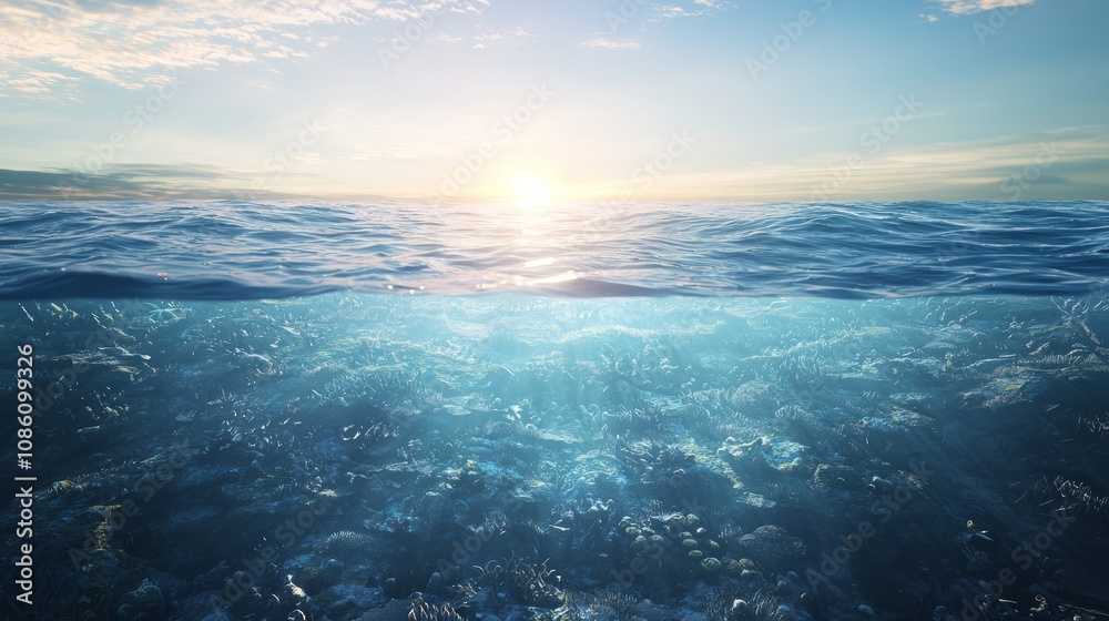 Tranquil Cambrian Ocean Twilight - Ultra-Detailed 3D Render with Diverse Marine Life and Soft Light Reflections Tranquil Cambrian Ocean Twilight - Ultra-Detailed 3D Render with Diverse Marine Life and Soft Light Reflections