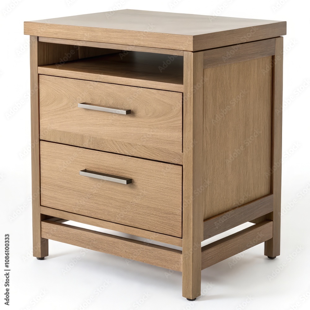 Modern Wooden Nightstand With Two Drawers for Stylish Bedroom Storage Solutions. Generative AI Modern Wooden Nightstand With Two Drawers for Stylish Bedroom Storage Solutions. Generative AI