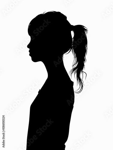 Black and White Silhouette of Beautiful Woman Vector Illustration.