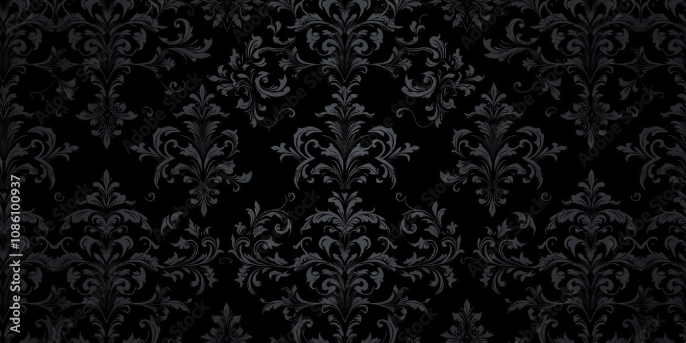 Intricately designed seamless gothic damask wallpaper, ornate, black Intricately designed seamless gothic damask wallpaper, ornate, black
