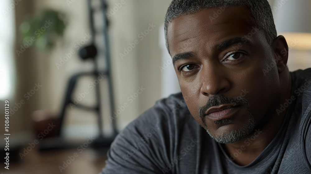 Attractive African American man practicing yoga in a modern home gym Attractive African American man practicing yoga in a modern home gym