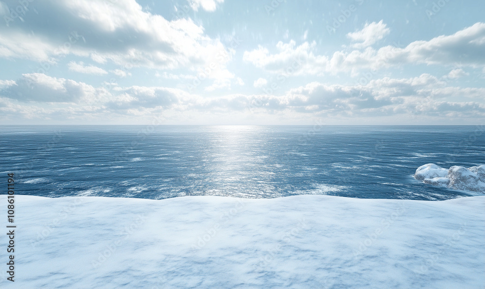 Empty Snow Area: Solidified Ocean Front with Winter Ocean View and Ample Border Empty Snow Area: Solidified Ocean Front with Winter Ocean View and Ample Border