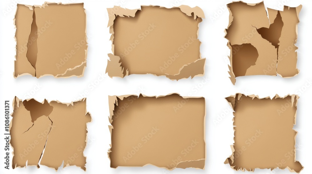 Various pieces of torn and aged cardboard, showcasing antique textures and earthy tones, perfect for creative backgrounds. Various pieces of torn and aged cardboard, showcasing antique textures and earthy tones, perfect for creative backgrounds.