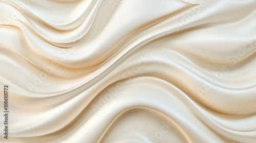 An elegant close-up of silky fabric with soft, flowing waves in a creamy beige tone.