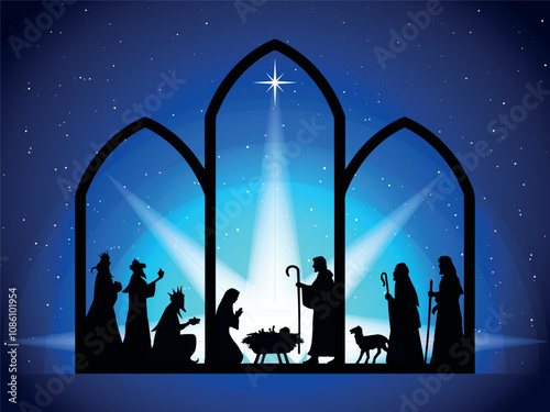 Christmas Nativity scene background. Vector illustration.