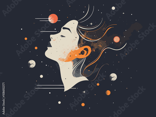 Vector illustration of a woman's face with hair in the wind.