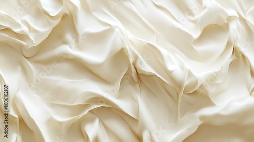 Soft and luxurious cream-colored satin fabric with elegant drapes and folds.