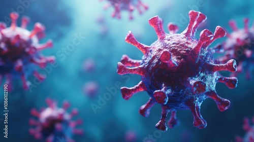 A Close-up View of a Red and Blue Coronavirus photo