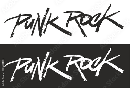 Bold punk rock lettering in black and white styles