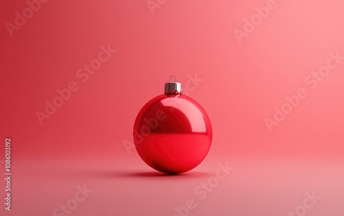 Red Christmas ball ornament in a modern minimalist style on a red background photo