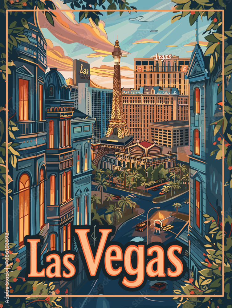 Las Vegas, USA, beautiful vector postcard of the city. Las Vegas, USA, beautiful vector postcard of the city.