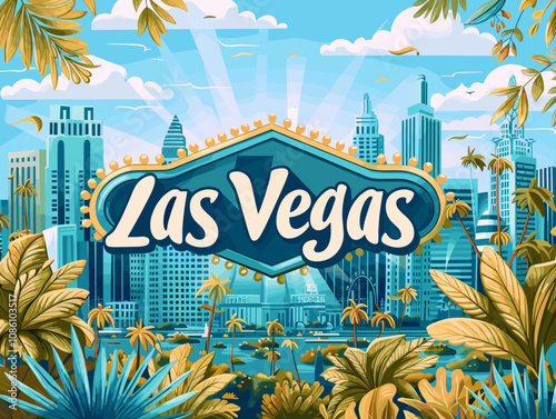 Las Vegas, USA, beautiful vector postcard of the city.