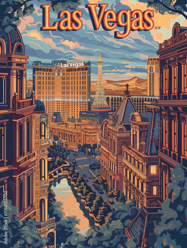 Las Vegas, USA, beautiful vector postcard of the city.