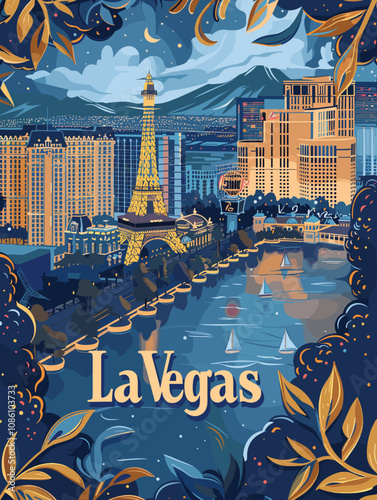 Las Vegas, USA, beautiful vector postcard of the city.