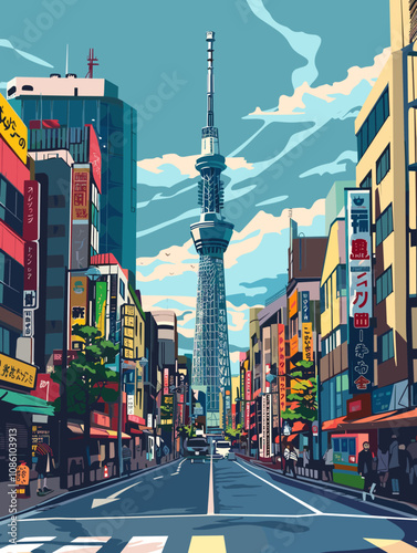 Tokyo City Beautiful Vector Illustration for Postcards, Web Sites and Your Design