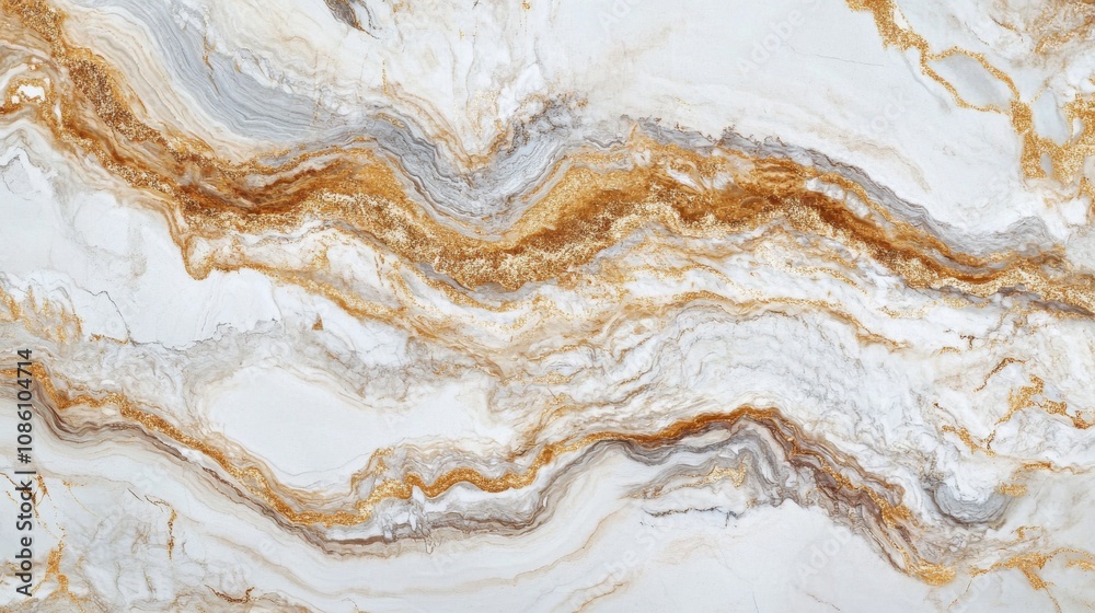 Close-up of a stunning marble surface showcasing intricate patterns of gold and gray veins. Close-up of a stunning marble surface showcasing intricate patterns of gold and gray veins.