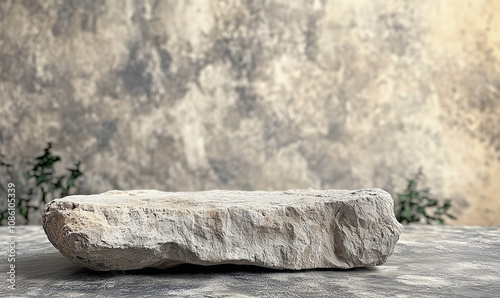 Smooth Flint Dais with Bumpy Pumice Rock Backdrop and Copy Space