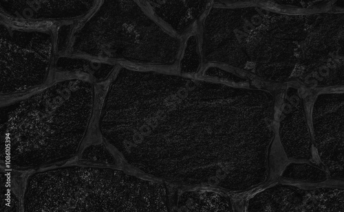 Abstract stone wall texture close-up. Black and white stone background