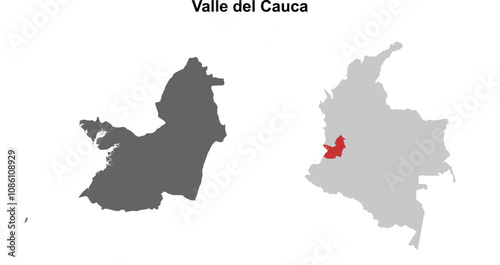Valle del Cauca department blank outline map set