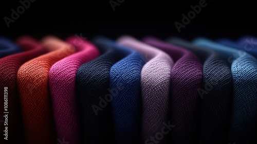 A row of colorful knit socks