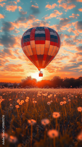 ballon, luft, himmel, heiss, heissluftballon, fliegender, fliegen, fliege, bunt, farbe, ballonfahren, korb, gelb, rot, feld, transport, abenteuer, anreisen, spaß, blume, natur, sommer, frühling, cloud photo