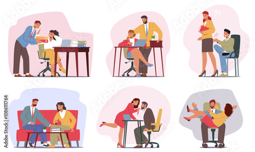 Set of situations of unwanted attention, sexual harassment and abuse behavior at work office