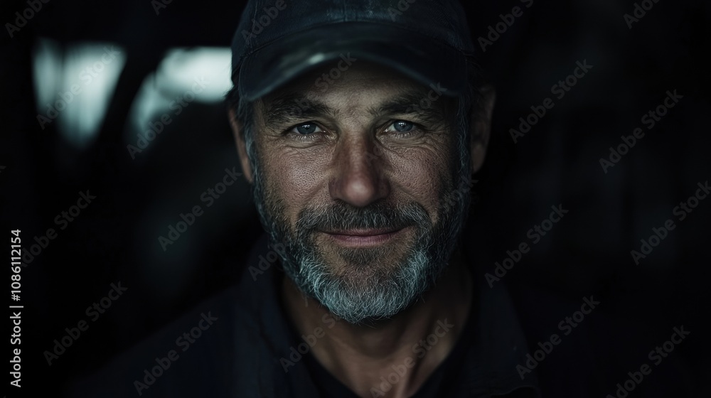 A man with a hat and beard is smiling A man with a hat and beard is smiling