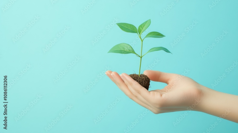 A pair of hands cradles a small seedling with vibrant green leaves and rich soil, symbolizing care and growth in a serene setting. Generative AI A pair of hands cradles a small seedling with vibrant green leaves and rich soil, symbolizing care and growth in a serene setting. Generative AI