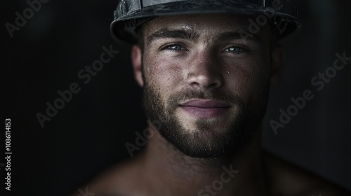 A man with a beard and a hard hat on his head