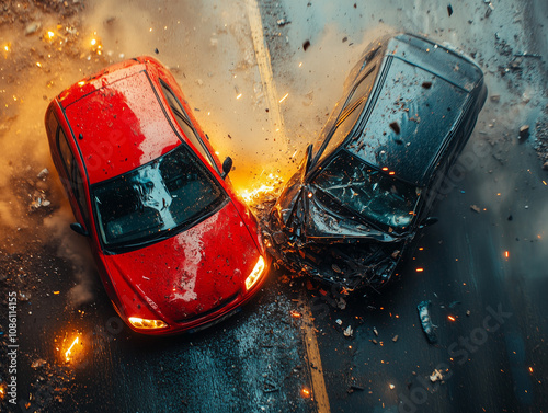 unfall, versicherung ,streit, schuldfrage, unfall, crash, auto, auto, automobil, automobile, transport, licht, rot, beförderung, auto, road, back, traffic, parken, lavierung, frack, aufziehen, anreise photo