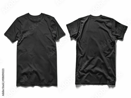 black t shirt mockup, front and back view, plain design, clothing display, minimalist style, unbranded apparel, customizable shirt, fashion template, studio shot, isolated background