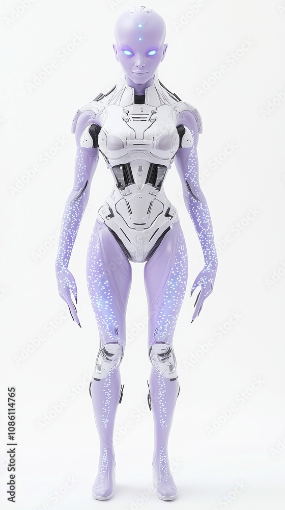 Futuristic Lavender Alien Female in High-Tech Outfit on Isolated Background // Ultra-Detailed 3D Model with Bioluminescent Patterns Futuristic Lavender Alien Female in High-Tech Outfit on Isolated Background // Ultra-Detailed 3D Model with Bioluminescent Patterns