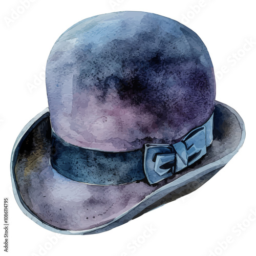 A watercolor drawing of a bowler hat, isolated on a white background. Bowler hat vector.