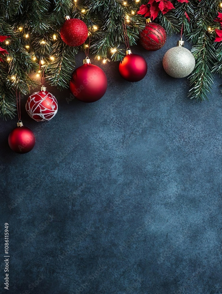 A dark cement wall with a background is where the Christmas decorations are placed. A dark cement wall with a background is where the Christmas decorations are placed.
