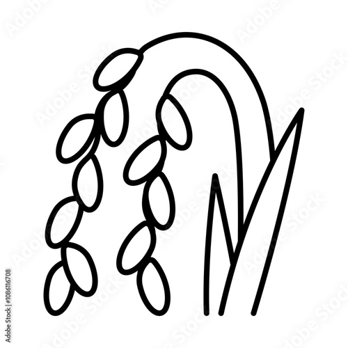 Rice, line icon. Panicle of rice, linear illustration of cereals plant. Bread, nutrition, gluten, carbs or agriculture. Editable stroke, thin line, simplicity style. 