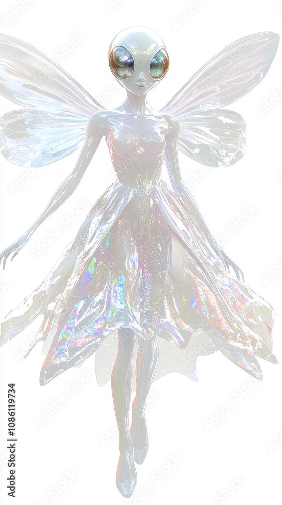 Enigmatic Ethereal Alien Female Character in Translucent Dress on Isolated White Background - Ultra-Detailed 3D Model Enigmatic Ethereal Alien Female Character in Translucent Dress on Isolated White Background - Ultra-Detailed 3D Model
