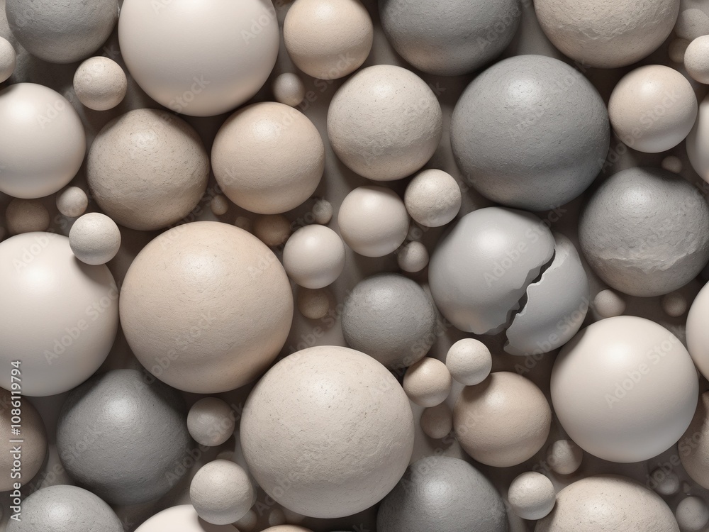 3D spheres with natural stone textures in soft, earthy colors (beige, grey, sand) on a white background 3D spheres with natural stone textures in soft, earthy colors (beige, grey, sand) on a white background